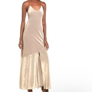 Leith Velvet Metallic Gold Slip Maxi Dress Size M